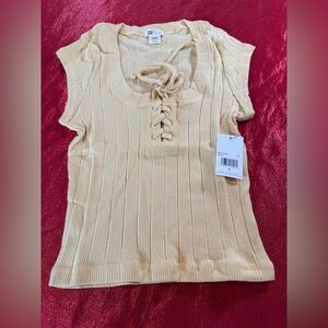 Womens Light Yellow Lace Up Billabong Crop Top Size Small NWT